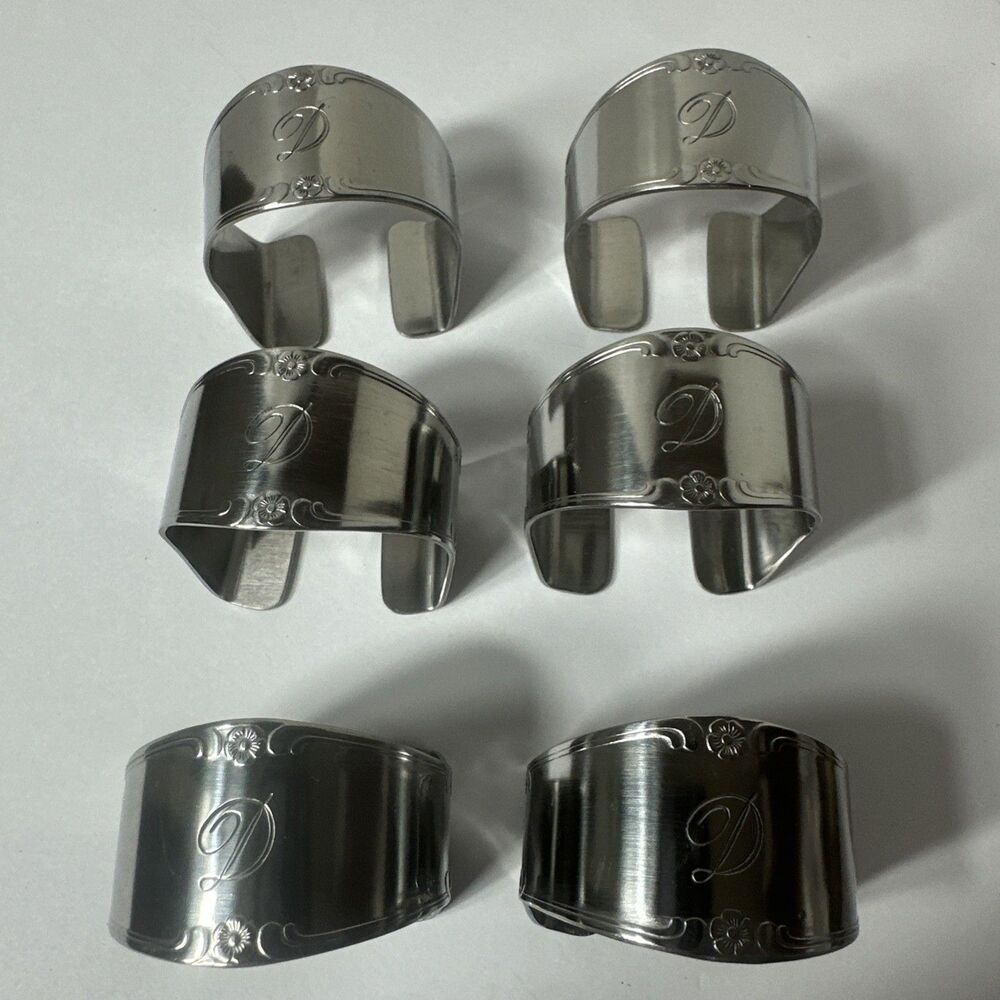 Set of 6 Custom Craft Stainless Napkin Rings D Monogram Korea Pre-owned